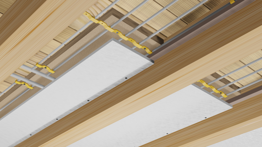 Ceiling heating wood beams wood soft fiber